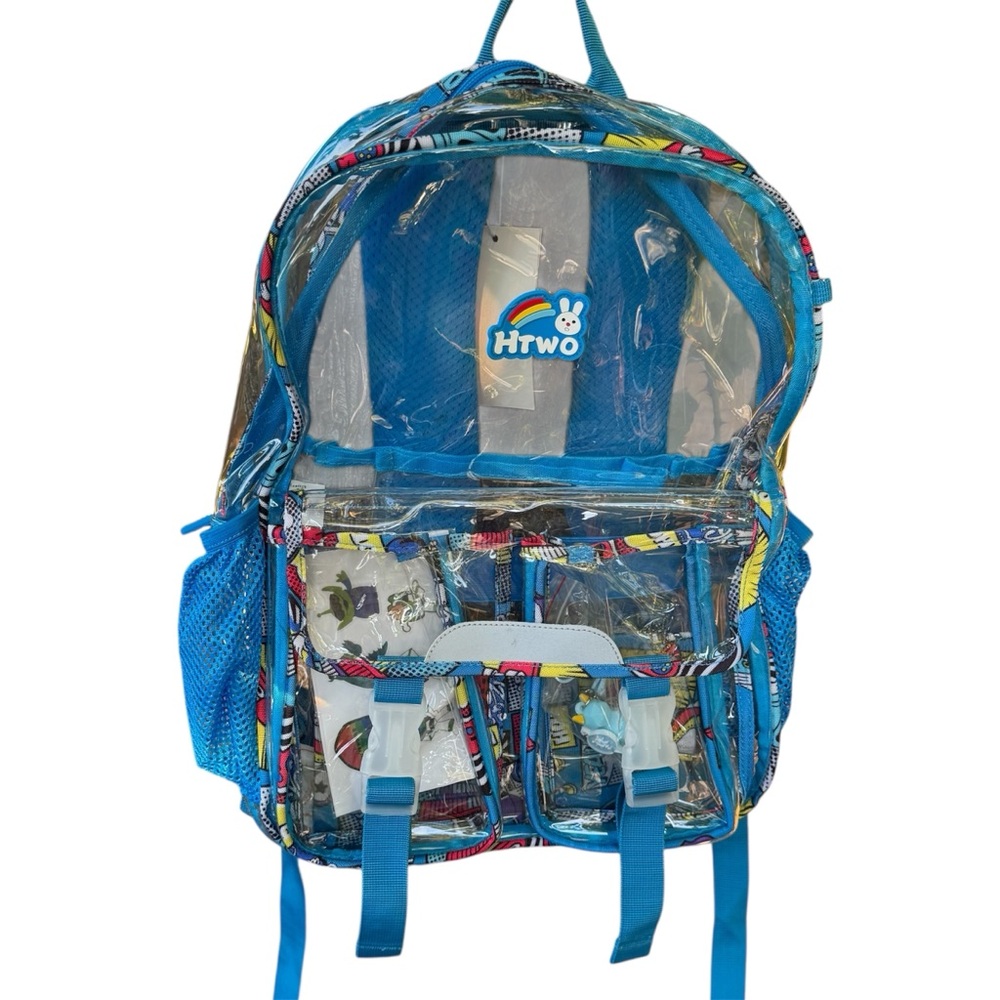 HTWO Blue Boy Gaming Train Skateboard Transparent School Backpack NWT